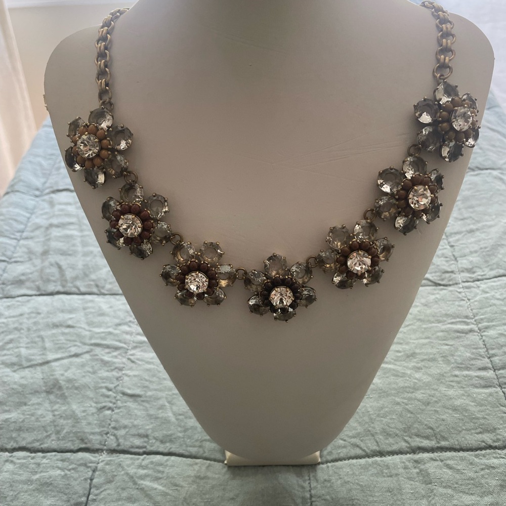 J. Crew Floral Crystal Necklace - Gold and Silver